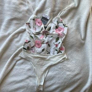 Topshop Embroidered Lace Floral Bodysuit